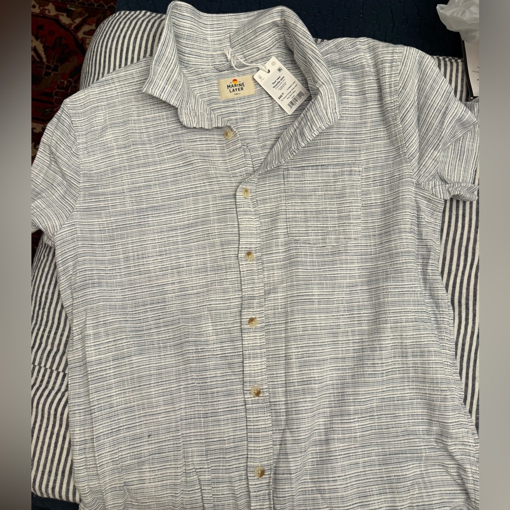 Marine Layer Blue mini stripe stretch selvage shirt